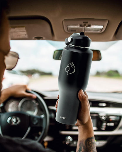 32 oz Insulated Water Bottle Fits in Car Cup Holders, Stainless Steel | Cup Holder Friendly Tumbler, 48 Hrs Cold, Leakproof Straw Lid, Triple Walled Metal Bottles for Travel