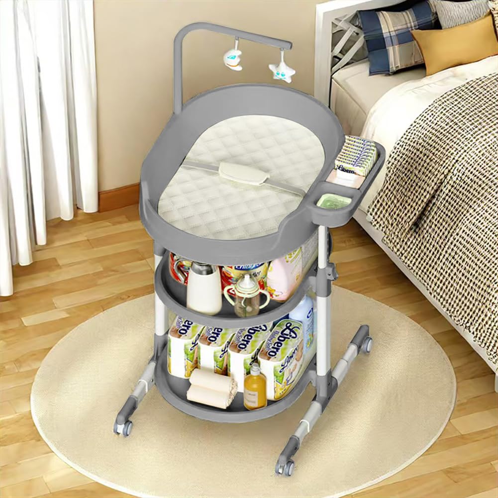 Diaper Changing Station, Portable Changing Table for Baby, Diaper Changing Table with Storage Drawers, Waterproof Baby Changing Station with Wheels and Adjustable Height for Newborn Infant (White)