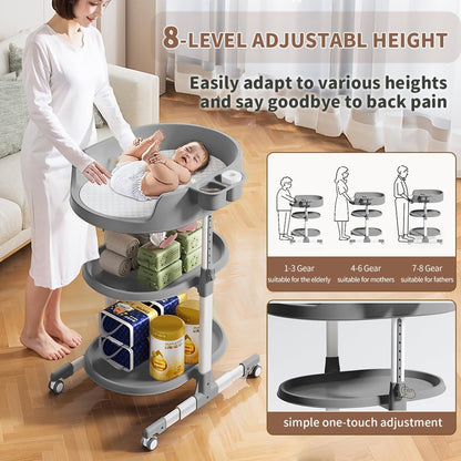 Diaper Changing Station, Portable Changing Table for Baby, Diaper Changing Table with Storage Drawers, Waterproof Baby Changing Station with Wheels and Adjustable Height for Newborn Infant (White)