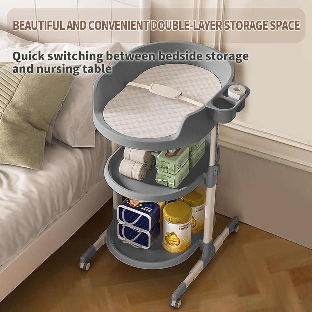 Diaper Changing Station, Portable Changing Table for Baby, Diaper Changing Table with Storage Drawers, Waterproof Baby Changing Station with Wheels and Adjustable Height for Newborn Infant (White)