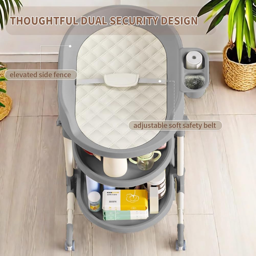 Diaper Changing Station, Portable Changing Table for Baby, Diaper Changing Table with Storage Drawers, Waterproof Baby Changing Station with Wheels and Adjustable Height for Newborn Infant (White)
