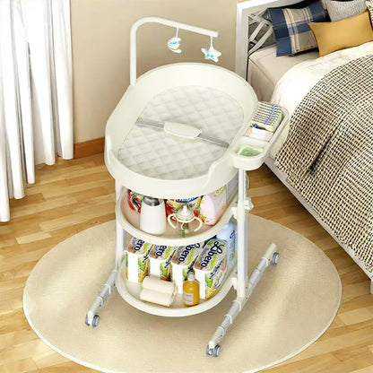 Diaper Changing Station, Portable Changing Table for Baby, Diaper Changing Table with Storage Drawers, Waterproof Baby Changing Station with Wheels and Adjustable Height for Newborn Infant (White)