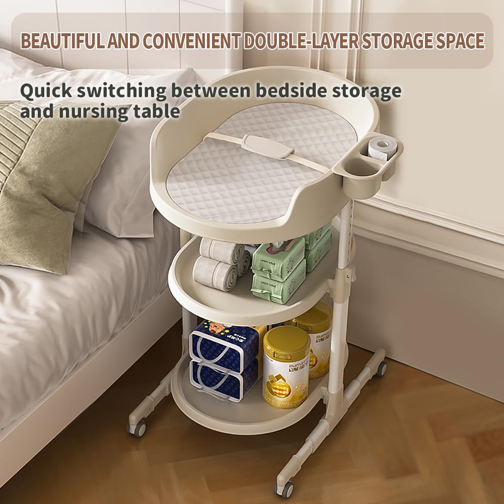Diaper Changing Station, Portable Changing Table for Baby, Diaper Changing Table with Storage Drawers, Waterproof Baby Changing Station with Wheels and Adjustable Height for Newborn Infant (White)