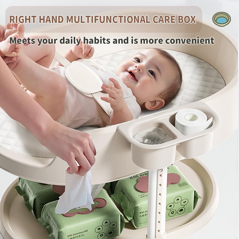 Diaper Changing Station, Portable Changing Table for Baby, Diaper Changing Table with Storage Drawers, Waterproof Baby Changing Station with Wheels and Adjustable Height for Newborn Infant (White)