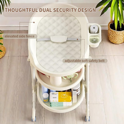 Diaper Changing Station, Portable Changing Table for Baby, Diaper Changing Table with Storage Drawers, Waterproof Baby Changing Station with Wheels and Adjustable Height for Newborn Infant (White)