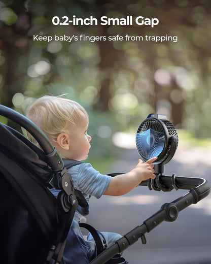 Portable Stroller Fan for Baby, Rechargeable Battery Operated, 3 Speeds, 360° Rotation, 25db Low Noise,Digital Display, Detachable Flexible Tripod Clip-on Car Seats, Tent, Crib, Treadmill