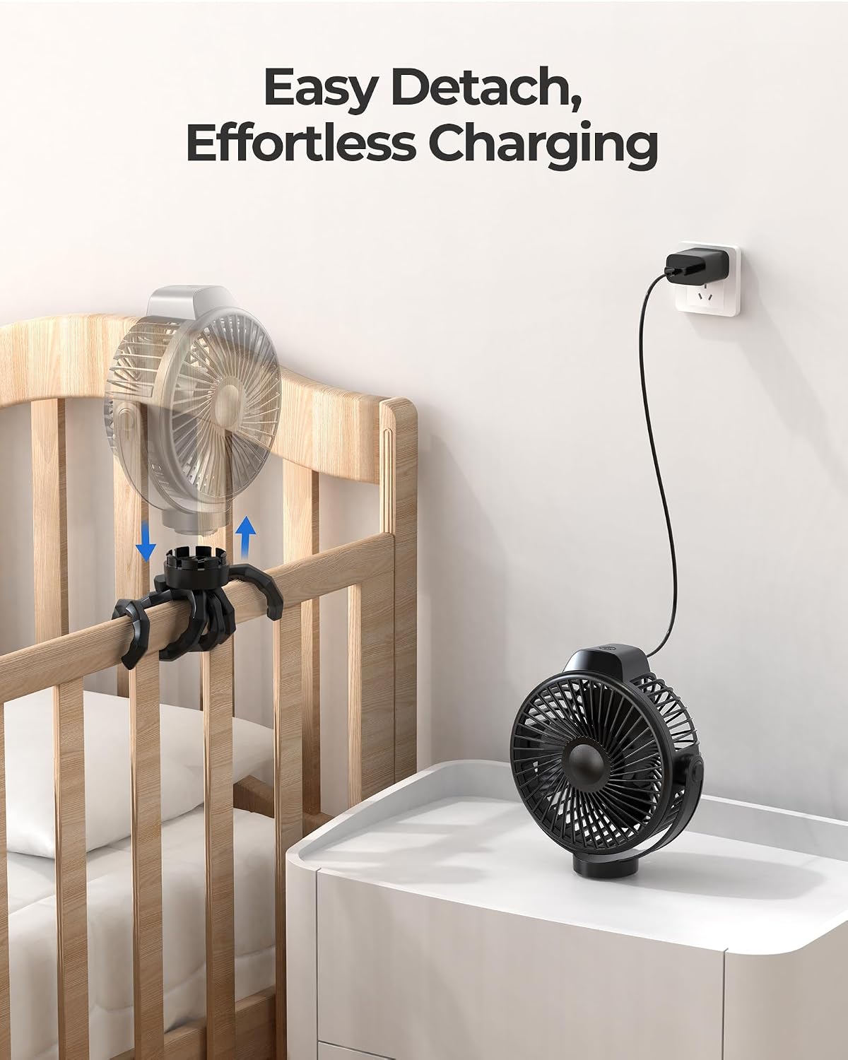 Portable Stroller Fan for Baby, Rechargeable Battery Operated, 3 Speeds, 360° Rotation, 25db Low Noise,Digital Display, Detachable Flexible Tripod Clip-on Car Seats, Tent, Crib, Treadmill
