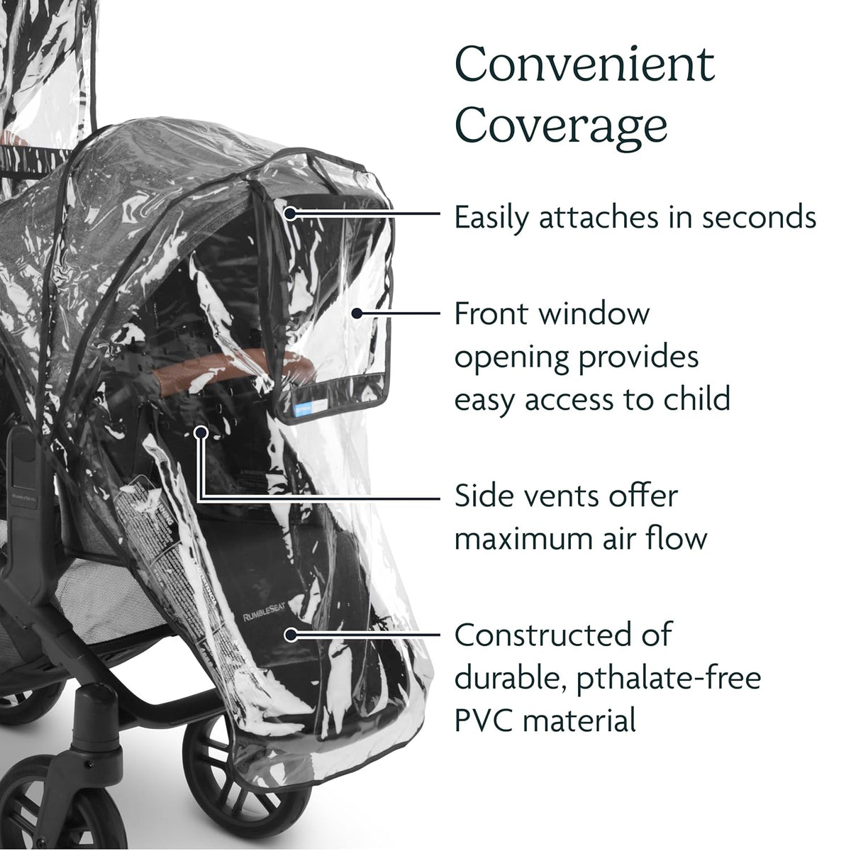 RumbleSeat Rain Shield/Compatible with RumbleSeat Models 2015-2019, V2, V2+, and V3 / Waterproof and Windproof Coverage/Ventilated Design/Quick Attachment/Easy Access to Child