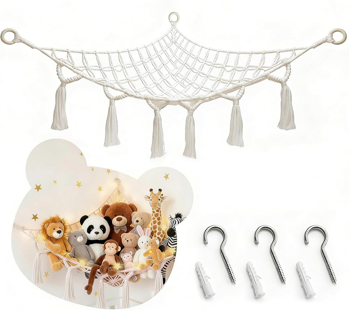 Stuffed Animal Storage Hammock, Large Toy Hammock Net for Stuffed Animals Room Decor, Cute Toy Display Plushie Net, Jumbo Doll Corner Stuff Animals Organizer Decorations