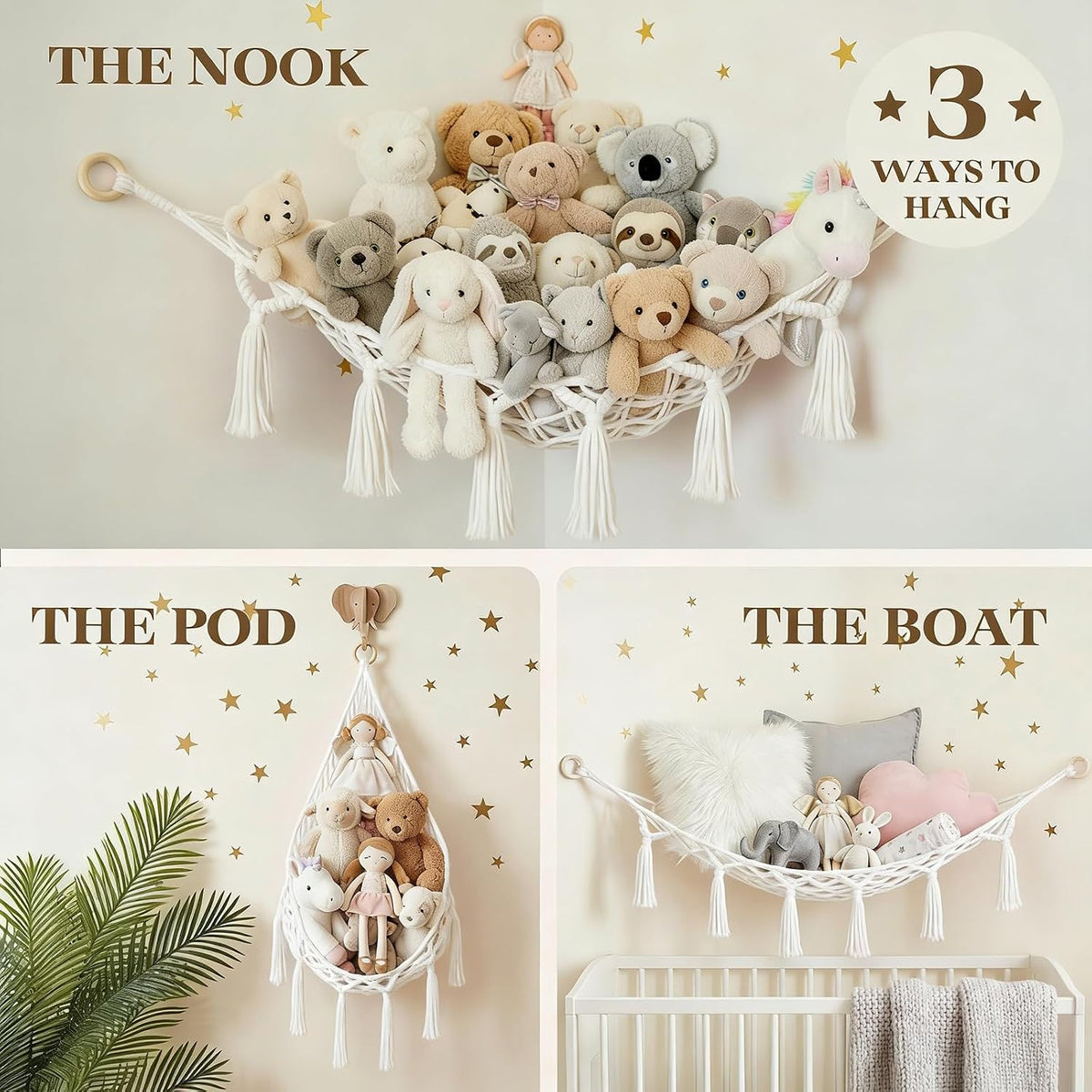 Stuffed Animal Storage Hammock, Large Toy Hammock Net for Stuffed Animals Room Decor, Cute Toy Display Plushie Net, Jumbo Doll Corner Stuff Animals Organizer Decorations