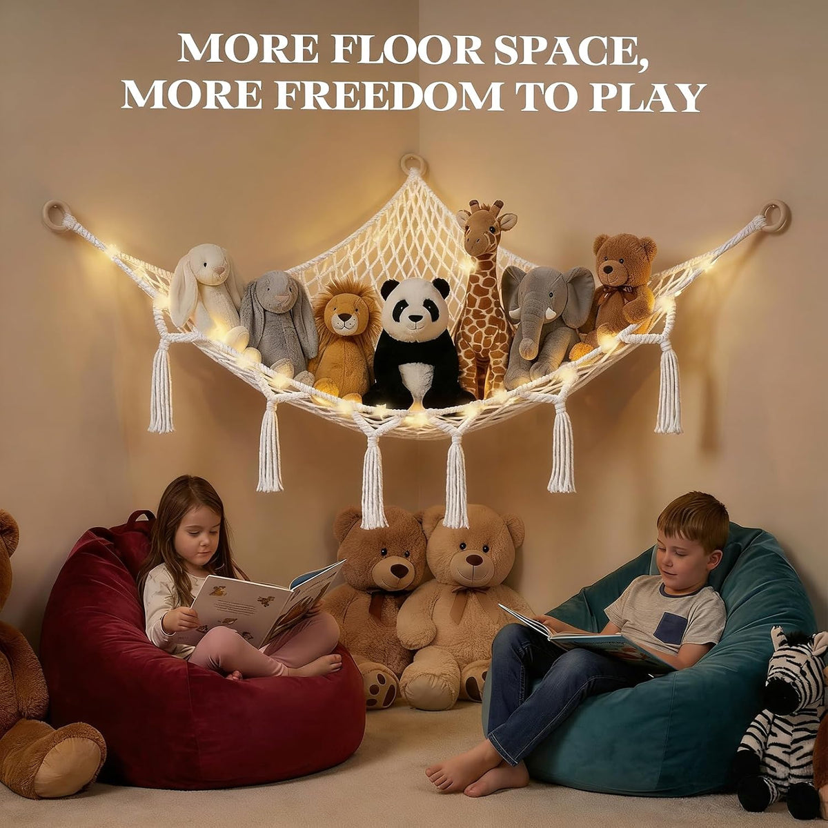 Stuffed Animal Storage Hammock, Large Toy Hammock Net for Stuffed Animals Room Decor, Cute Toy Display Plushie Net, Jumbo Doll Corner Stuff Animals Organizer Decorations