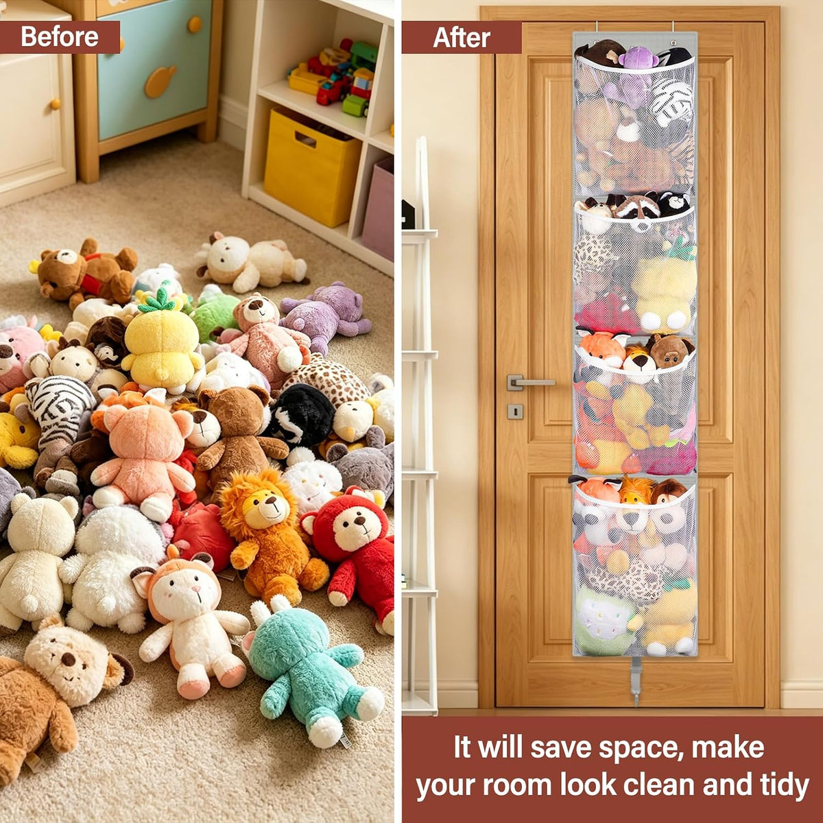 Stuffed Animal Storage Over Door, Hanging Plush Toy Organizer Holder