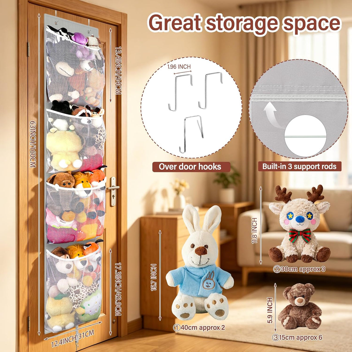 Stuffed Animal Storage Over Door, Hanging Plush Toy Organizer Holder
