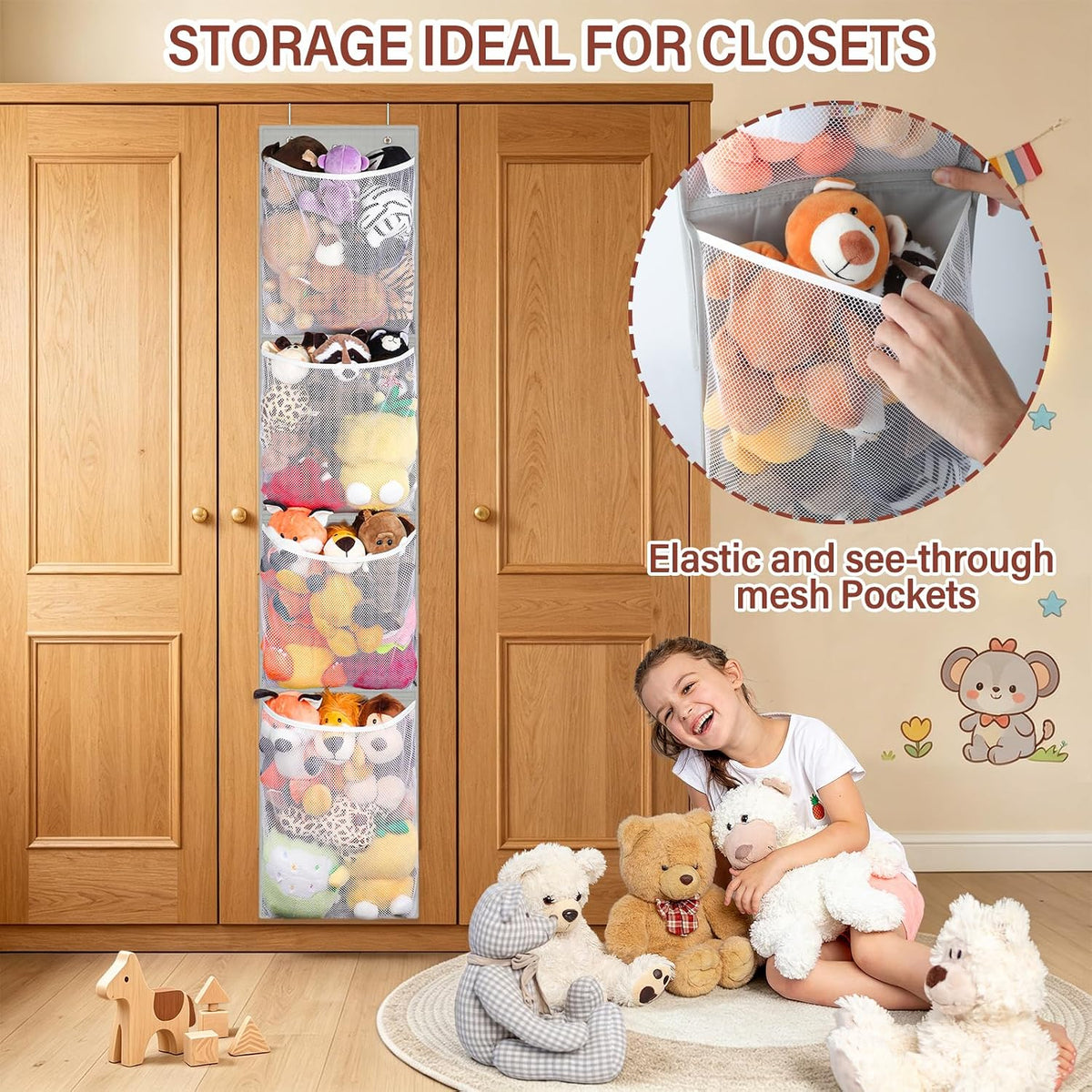 Stuffed Animal Storage Over Door, Hanging Plush Toy Organizer Holder