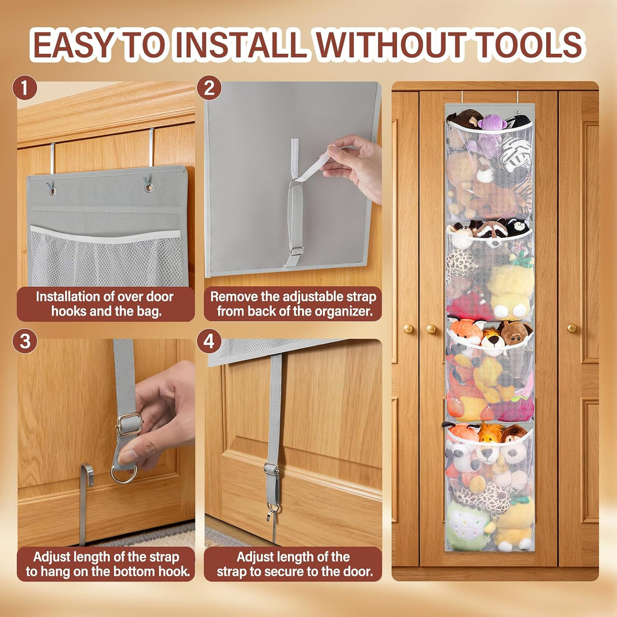 Stuffed Animal Storage Over Door, Hanging Plush Toy Organizer Holder
