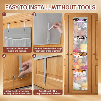 Stuffed Animal Storage Over Door, Hanging Plush Toy Organizer Holder