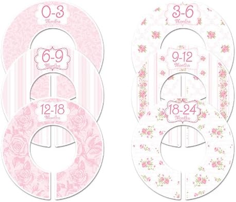 C102 Baby Girl Nursery Closet Clothing Size Dividers Pink Roses Set of 6 (1.25 Inch Rod)