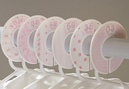 C102 Baby Girl Nursery Closet Clothing Size Dividers Pink Roses Set of 6 (1.25 Inch Rod)