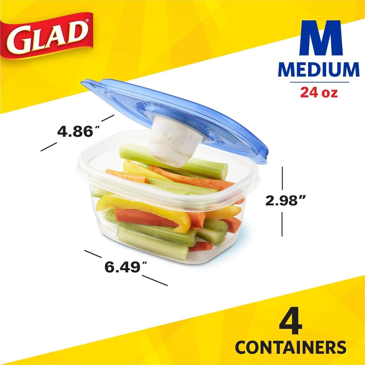 Glad GladWare Medium Rectangle Food Storage Containers, 24 Oz