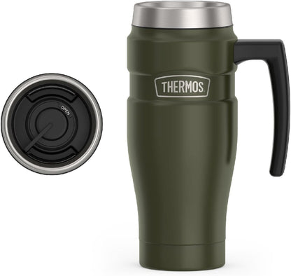 Stainless King Travel Mug with Handle, 16oz, Matte Steel | Vacuum-Insulated Travel Mug with Handle for Hot & Cold Drinks, Stainless Steel Coffee Mug with Lid for Commuting