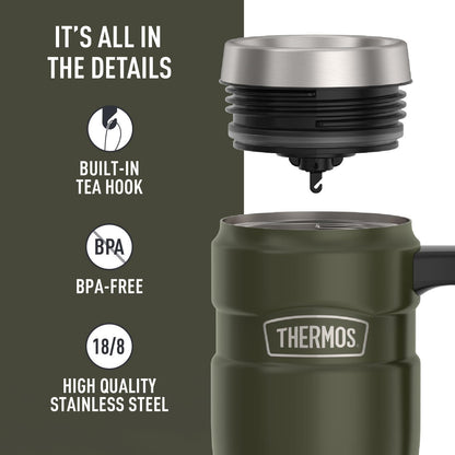 Stainless King Travel Mug with Handle, 16oz, Matte Steel | Vacuum-Insulated Travel Mug with Handle for Hot & Cold Drinks, Stainless Steel Coffee Mug with Lid for Commuting