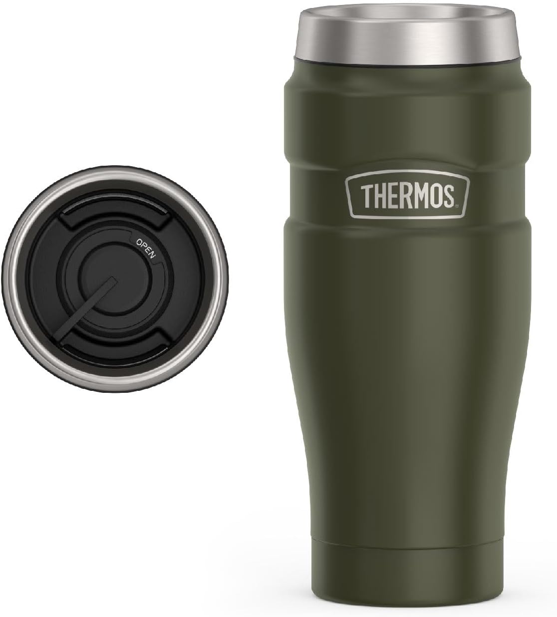 Stainless King Travel Mug with Handle, 16oz, Matte Steel | Vacuum-Insulated Travel Mug with Handle for Hot & Cold Drinks, Stainless Steel Coffee Mug with Lid for Commuting