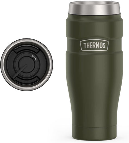 Stainless King Travel Mug with Handle, 16oz, Matte Steel | Vacuum-Insulated Travel Mug with Handle for Hot & Cold Drinks, Stainless Steel Coffee Mug with Lid for Commuting