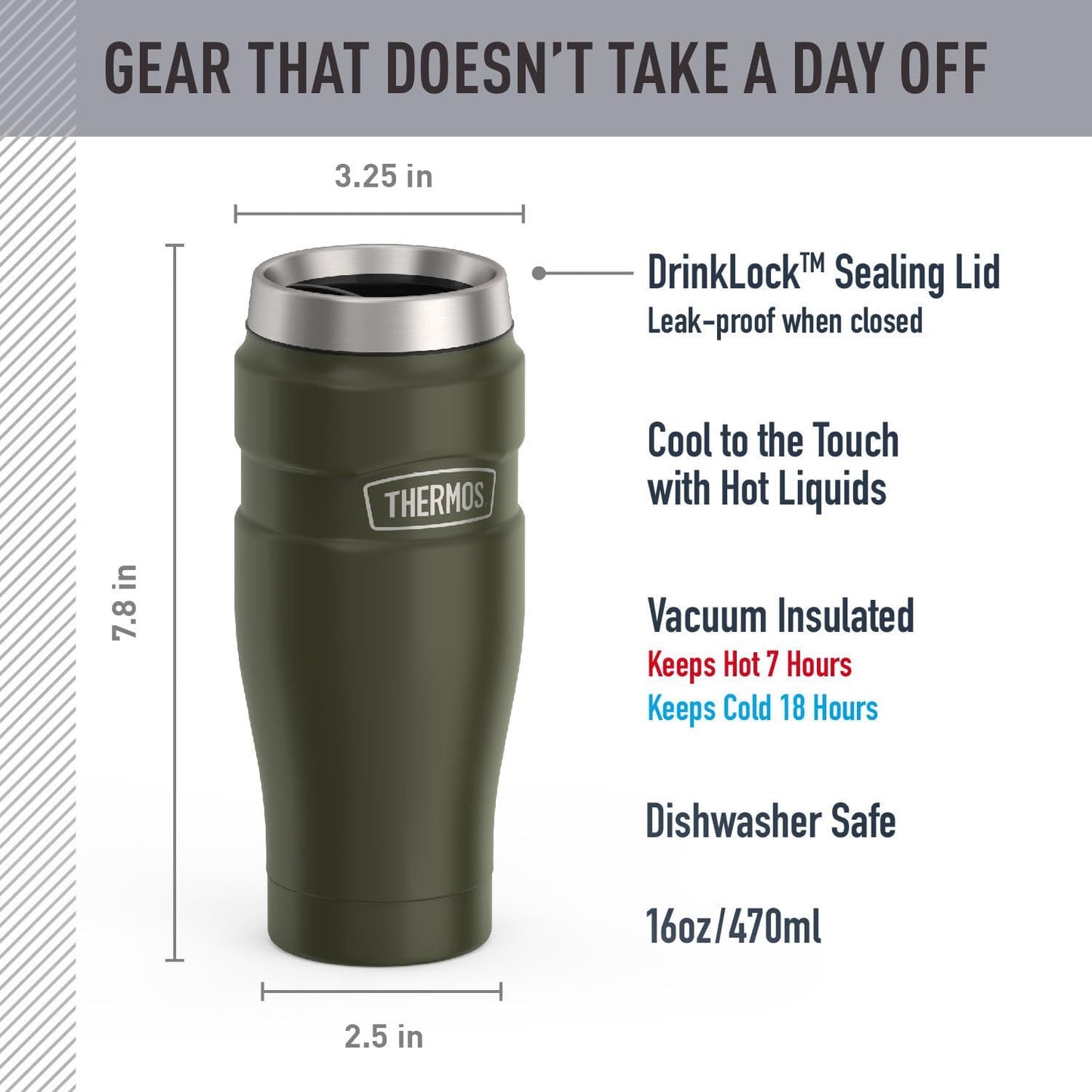 Stainless King Travel Mug with Handle, 16oz, Matte Steel | Vacuum-Insulated Travel Mug with Handle for Hot & Cold Drinks, Stainless Steel Coffee Mug with Lid for Commuting