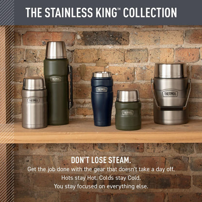 Stainless King Travel Mug with Handle, 16oz, Matte Steel | Vacuum-Insulated Travel Mug with Handle for Hot & Cold Drinks, Stainless Steel Coffee Mug with Lid for Commuting