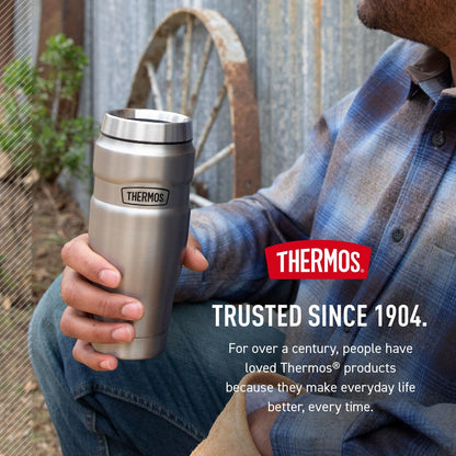 Stainless King Travel Mug with Handle, 16oz, Matte Steel | Vacuum-Insulated Travel Mug with Handle for Hot & Cold Drinks, Stainless Steel Coffee Mug with Lid for Commuting