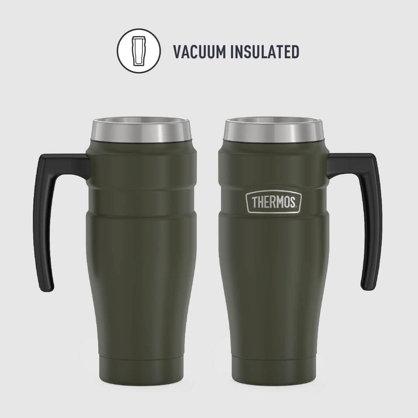 Stainless King Travel Mug with Handle, 16oz, Matte Steel | Vacuum-Insulated Travel Mug with Handle for Hot & Cold Drinks, Stainless Steel Coffee Mug with Lid for Commuting