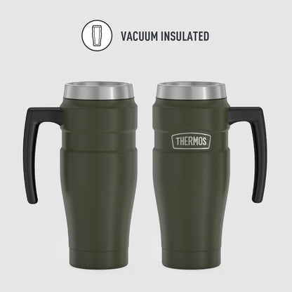 Stainless King Travel Mug with Handle, 16oz, Matte Steel | Vacuum-Insulated Travel Mug with Handle for Hot & Cold Drinks, Stainless Steel Coffee Mug with Lid for Commuting