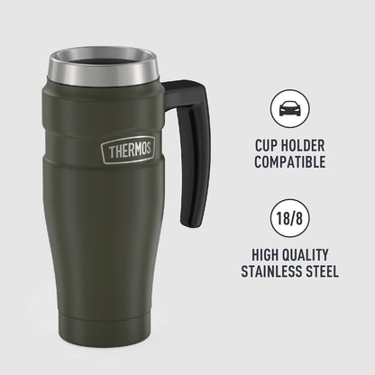 Stainless King Travel Mug with Handle, 16oz, Matte Steel | Vacuum-Insulated Travel Mug with Handle for Hot & Cold Drinks, Stainless Steel Coffee Mug with Lid for Commuting