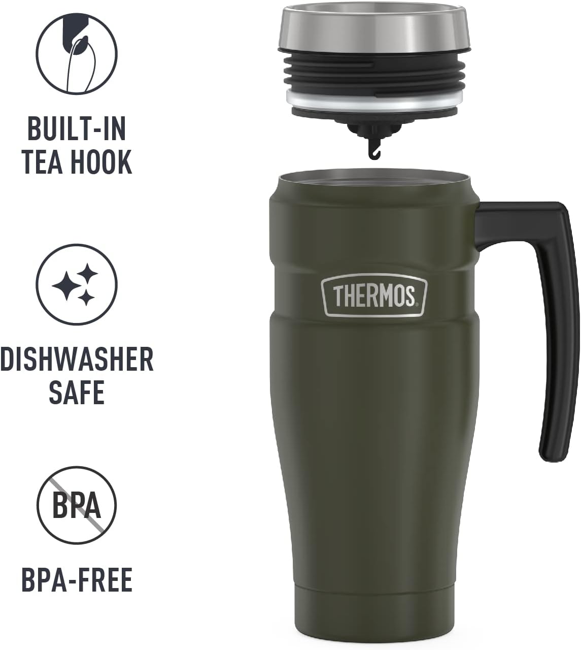 Stainless King Travel Mug with Handle, 16oz, Matte Steel | Vacuum-Insulated Travel Mug with Handle for Hot & Cold Drinks, Stainless Steel Coffee Mug with Lid for Commuting