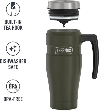 Stainless King Travel Mug with Handle, 16oz, Matte Steel | Vacuum-Insulated Travel Mug with Handle for Hot & Cold Drinks, Stainless Steel Coffee Mug with Lid for Commuting
