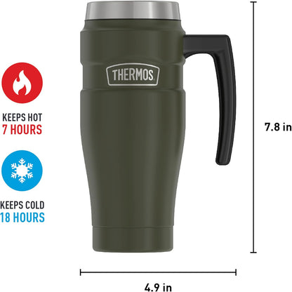 Stainless King Travel Mug with Handle, 16oz, Matte Steel | Vacuum-Insulated Travel Mug with Handle for Hot & Cold Drinks, Stainless Steel Coffee Mug with Lid for Commuting