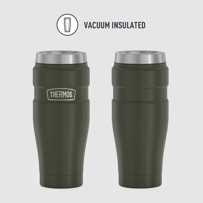 Stainless King Travel Mug with Handle, 16oz, Matte Steel | Vacuum-Insulated Travel Mug with Handle for Hot & Cold Drinks, Stainless Steel Coffee Mug with Lid for Commuting