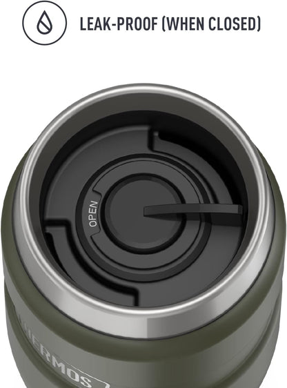 Stainless King Travel Mug with Handle, 16oz, Matte Steel | Vacuum-Insulated Travel Mug with Handle for Hot & Cold Drinks, Stainless Steel Coffee Mug with Lid for Commuting