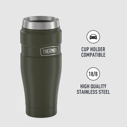 Stainless King Travel Mug with Handle, 16oz, Matte Steel | Vacuum-Insulated Travel Mug with Handle for Hot & Cold Drinks, Stainless Steel Coffee Mug with Lid for Commuting