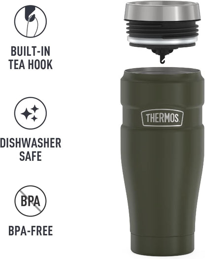 Stainless King Travel Mug with Handle, 16oz, Matte Steel | Vacuum-Insulated Travel Mug with Handle for Hot & Cold Drinks, Stainless Steel Coffee Mug with Lid for Commuting