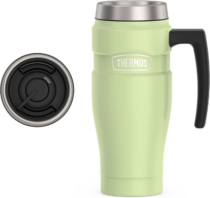 Stainless King Travel Mug with Handle, 16oz, Matte Steel | Vacuum-Insulated Travel Mug with Handle for Hot & Cold Drinks, Stainless Steel Coffee Mug with Lid for Commuting