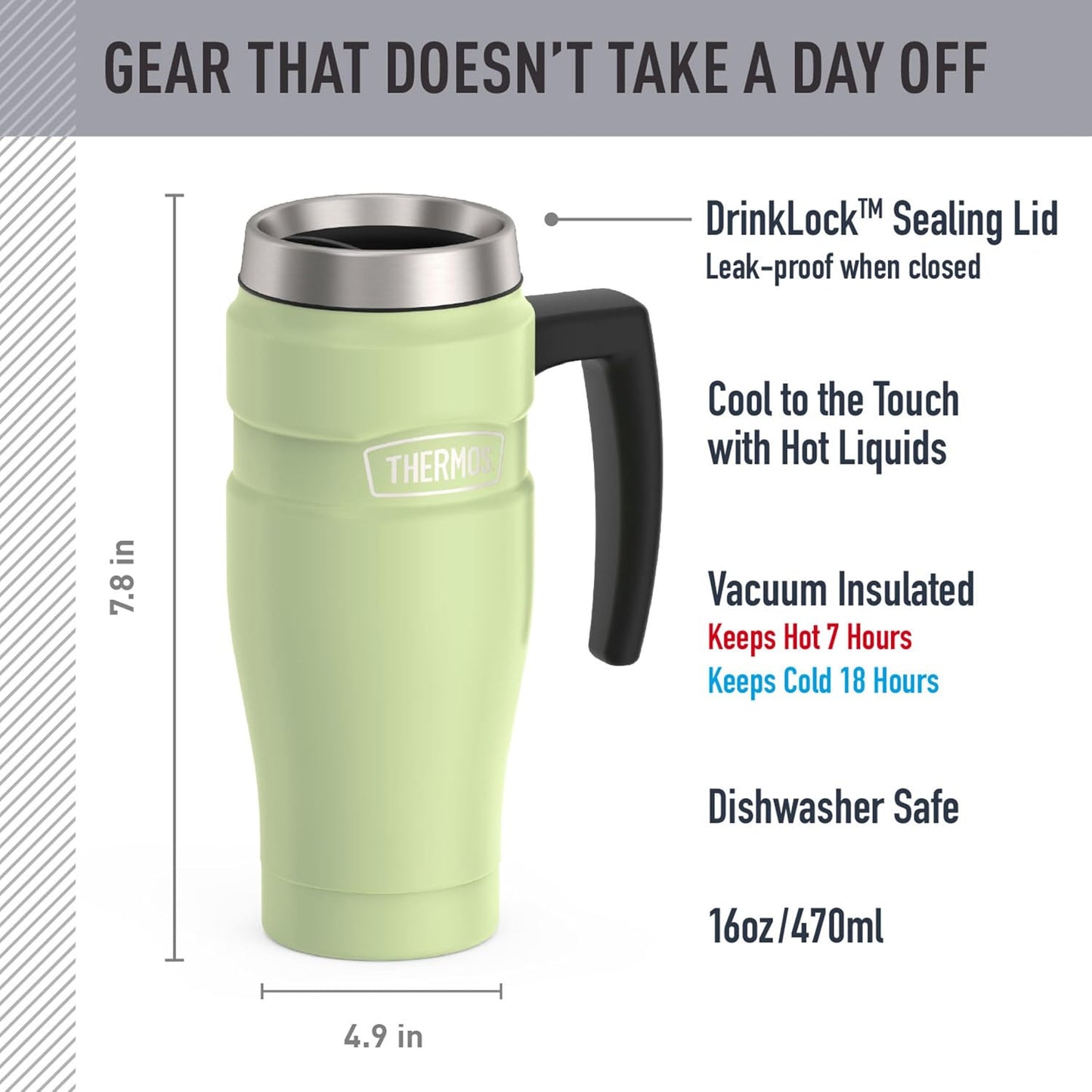 Stainless King Travel Mug with Handle, 16oz, Matte Steel | Vacuum-Insulated Travel Mug with Handle for Hot & Cold Drinks, Stainless Steel Coffee Mug with Lid for Commuting