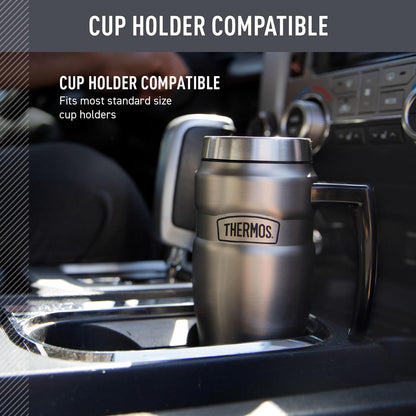 Stainless King Travel Mug with Handle, 16oz, Matte Steel | Vacuum-Insulated Travel Mug with Handle for Hot & Cold Drinks, Stainless Steel Coffee Mug with Lid for Commuting