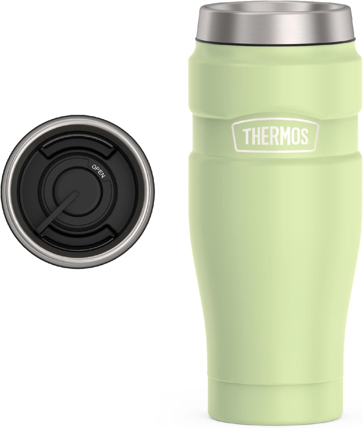 Stainless King Travel Mug with Handle, 16oz, Matte Steel | Vacuum-Insulated Travel Mug with Handle for Hot & Cold Drinks, Stainless Steel Coffee Mug with Lid for Commuting