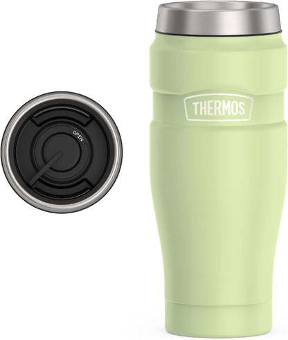 Stainless King Travel Mug with Handle, 16oz, Matte Steel | Vacuum-Insulated Travel Mug with Handle for Hot & Cold Drinks, Stainless Steel Coffee Mug with Lid for Commuting