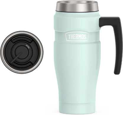 Stainless King Travel Mug with Handle, 16oz, Matte Steel | Vacuum-Insulated Travel Mug with Handle for Hot & Cold Drinks, Stainless Steel Coffee Mug with Lid for Commuting