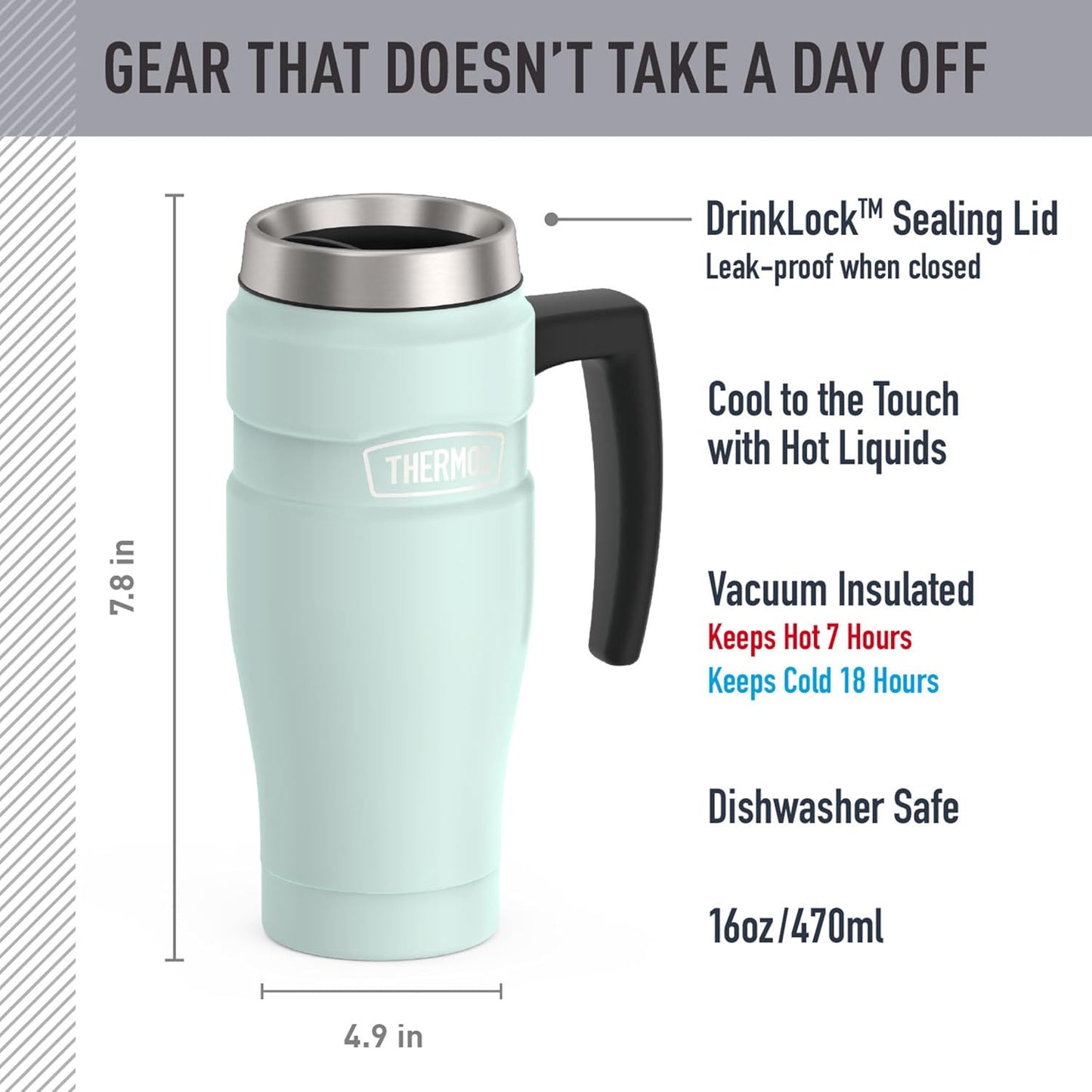 Stainless King Travel Mug with Handle, 16oz, Matte Steel | Vacuum-Insulated Travel Mug with Handle for Hot & Cold Drinks, Stainless Steel Coffee Mug with Lid for Commuting