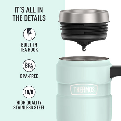 Stainless King Travel Mug with Handle, 16oz, Matte Steel | Vacuum-Insulated Travel Mug with Handle for Hot & Cold Drinks, Stainless Steel Coffee Mug with Lid for Commuting