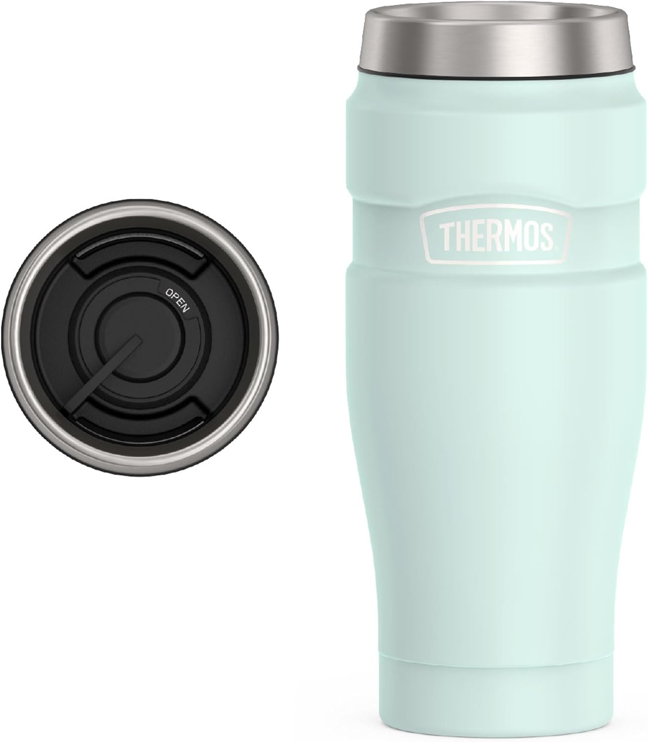Stainless King Travel Mug with Handle, 16oz, Matte Steel | Vacuum-Insulated Travel Mug with Handle for Hot & Cold Drinks, Stainless Steel Coffee Mug with Lid for Commuting