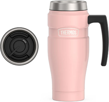 Stainless King Travel Mug with Handle, 16oz, Matte Steel | Vacuum-Insulated Travel Mug with Handle for Hot & Cold Drinks, Stainless Steel Coffee Mug with Lid for Commuting